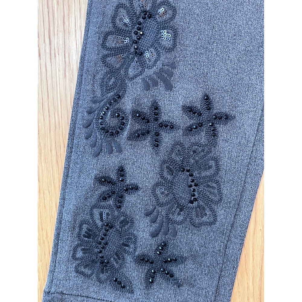 Soft Surroundings Beaded Pull-On Slim Jeans Size 36 Grey Ultimate Denim-Coutue